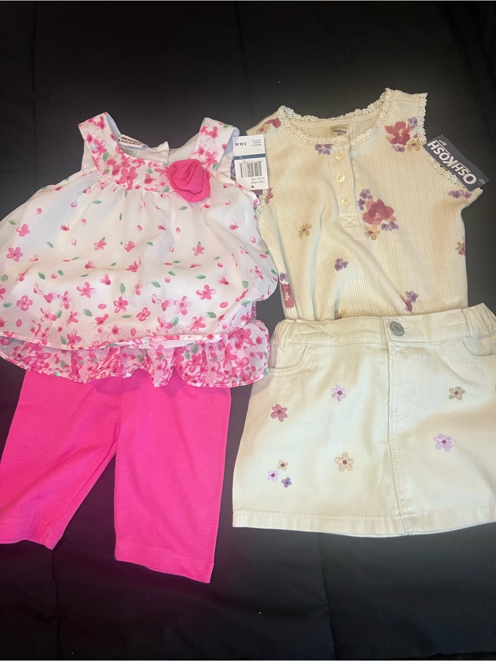 Bundle (2) Toddler Girls OshKosh Tank with Matching Skirt & B.B. Pink Floral Set